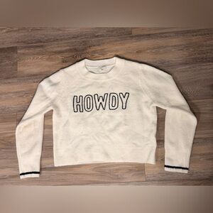 Z Supply White Sweater with 'Howdy' Embroidered Design